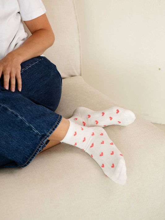 Seamless Bamboo Socks - Crew - Hearts (Limited Edition): S/M