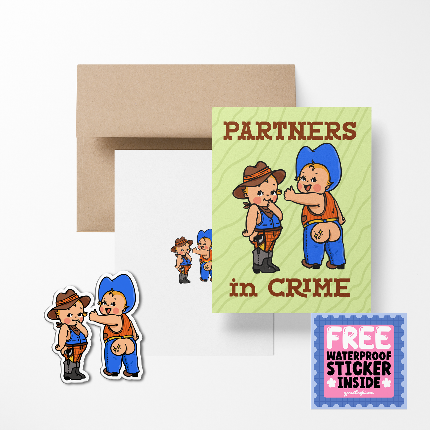 Partners in Crime Retro Babies Greeting Card