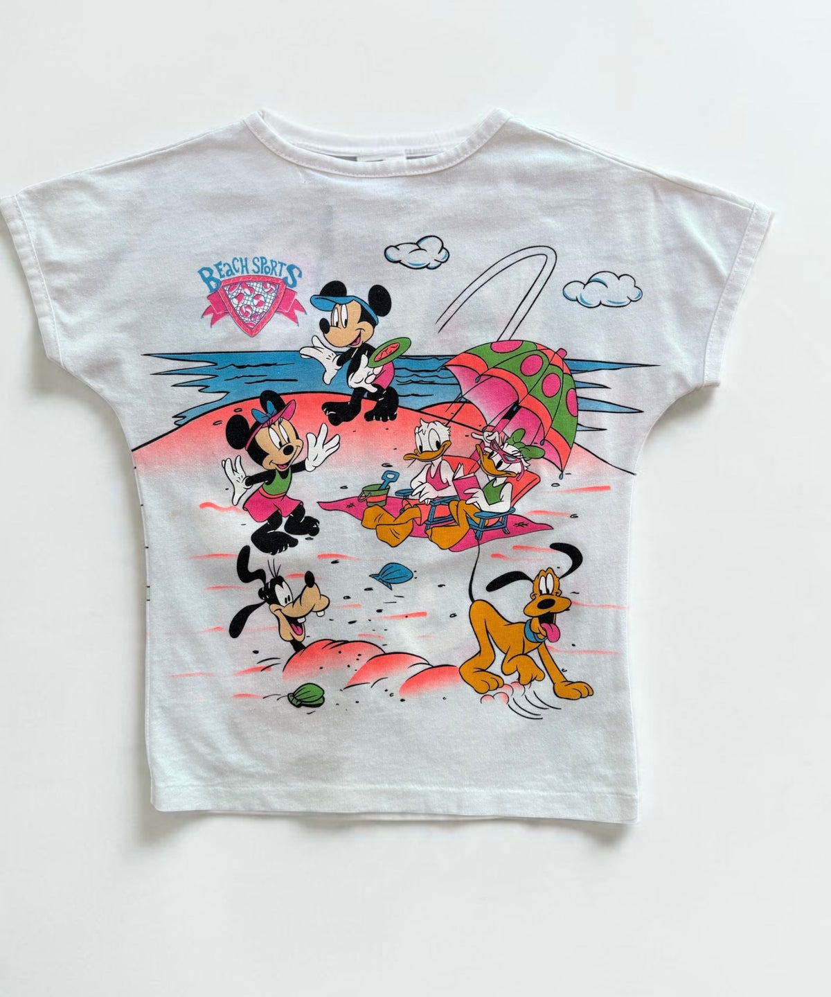 Vintage 1990s Disney Mickey & Minnie Mouse Beach Volleyball Graphic T-Shirt - Size 5/6