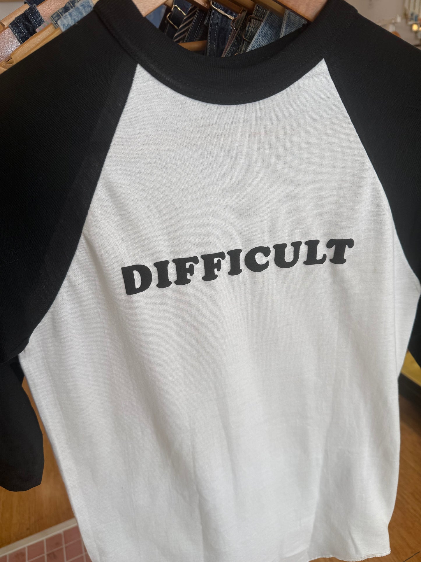 Difficult Tee White & Black Raglan Small