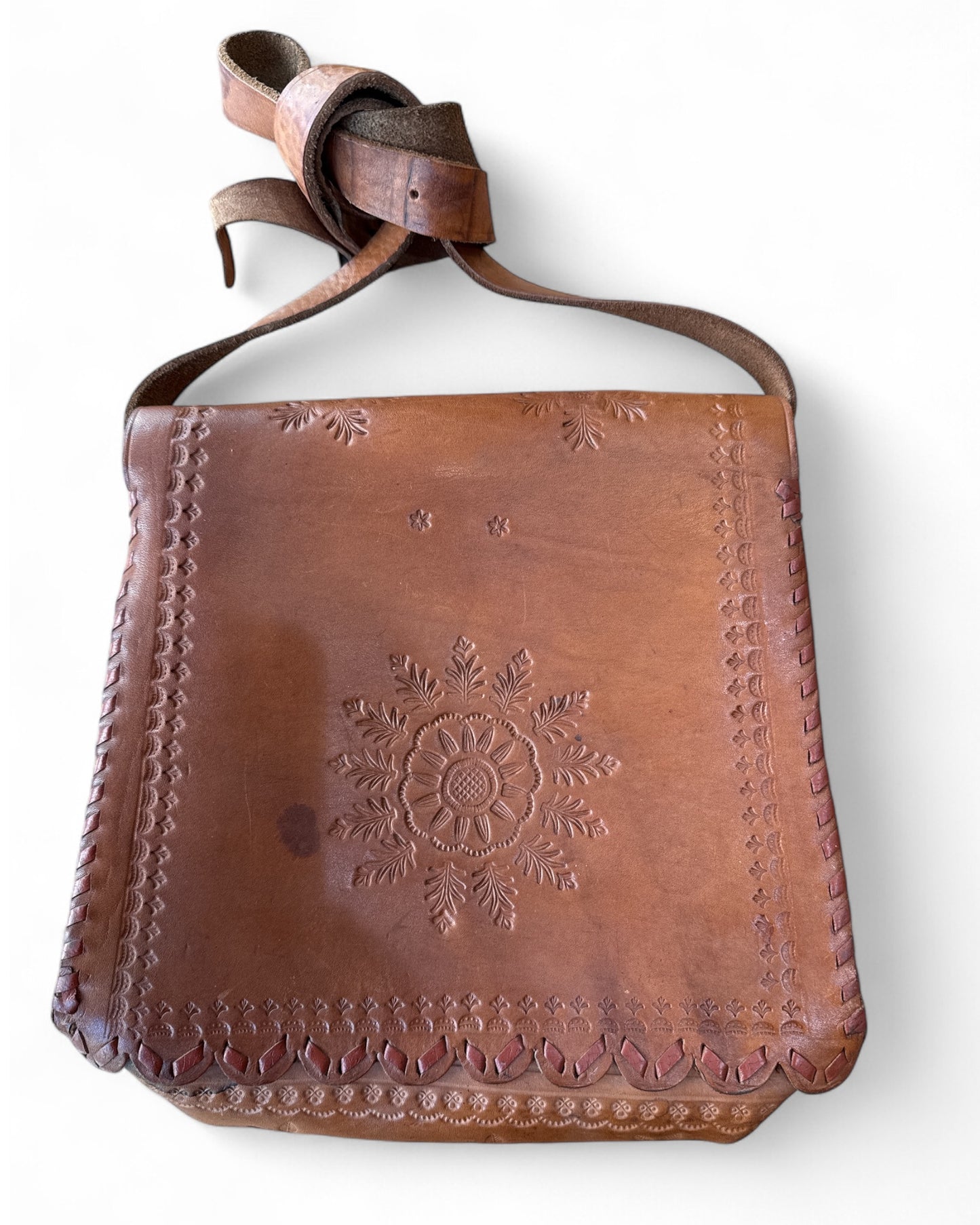 Genuine Vintage Leather Tooled Handbag
