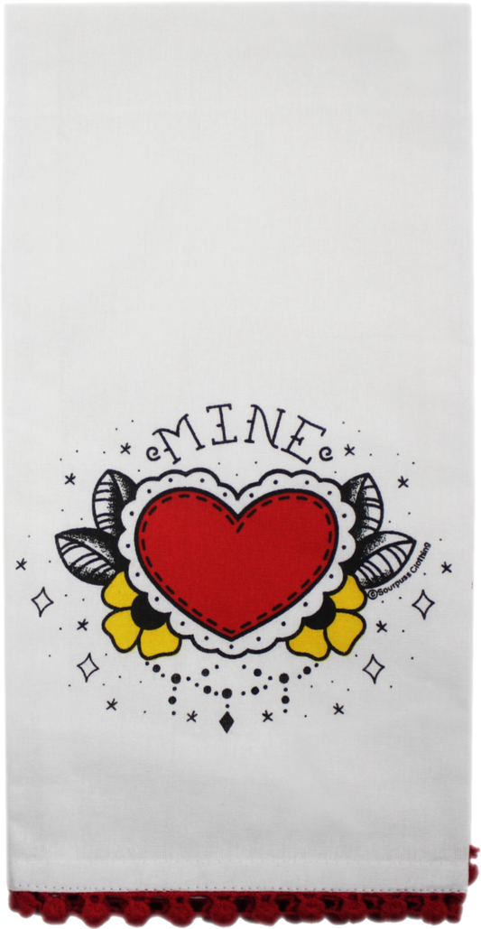 Tea Towel - Sourpuss - Heart W/ "Yours" & "Mine" - 2 Pack