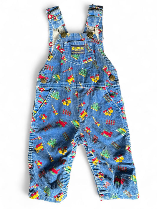 90s Vintage Oshkosh Train Print Cord Overalls 12 months