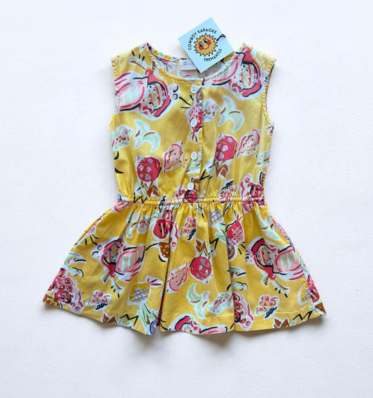 Kids Vintage Cotton Dress Yellow Fruit Salad - Size 3/4