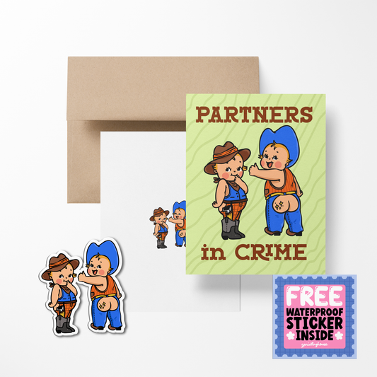 Partners in Crime Retro Babies Greeting Card