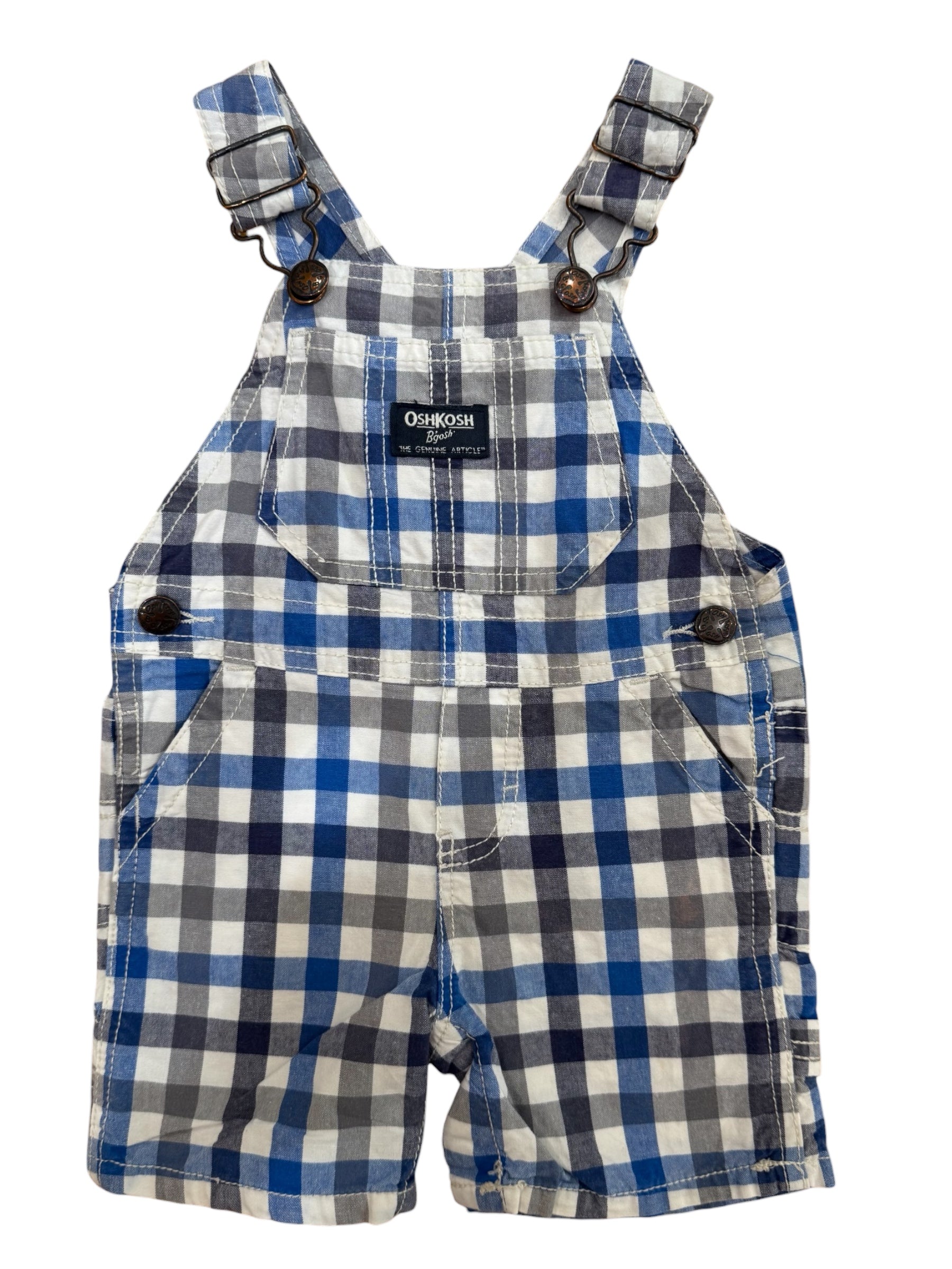 OshKosh Plaid Short Overalls – Blue/Grey Check Size 9 Months