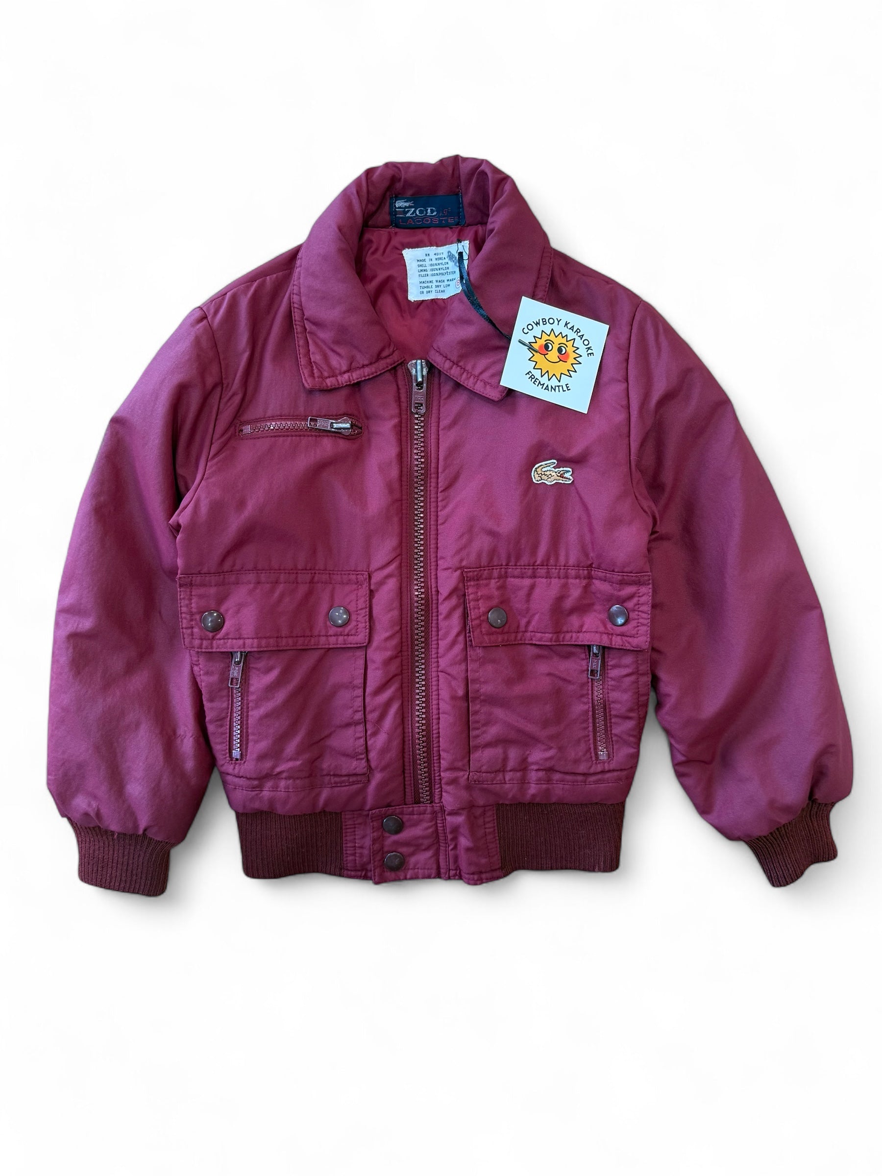 Rare 90s Vintage Lacoste Bomber Jacket Burgundy Size 8