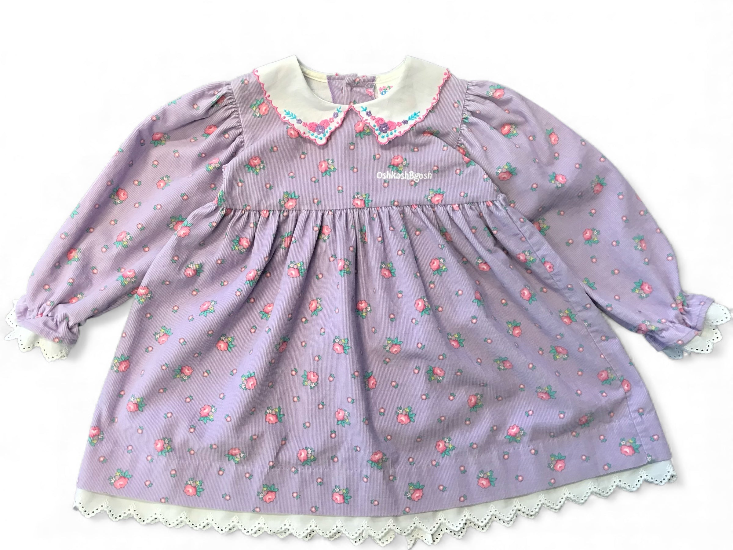 80s Vintage OshKosh Floral Corduroy Dress – Size 3