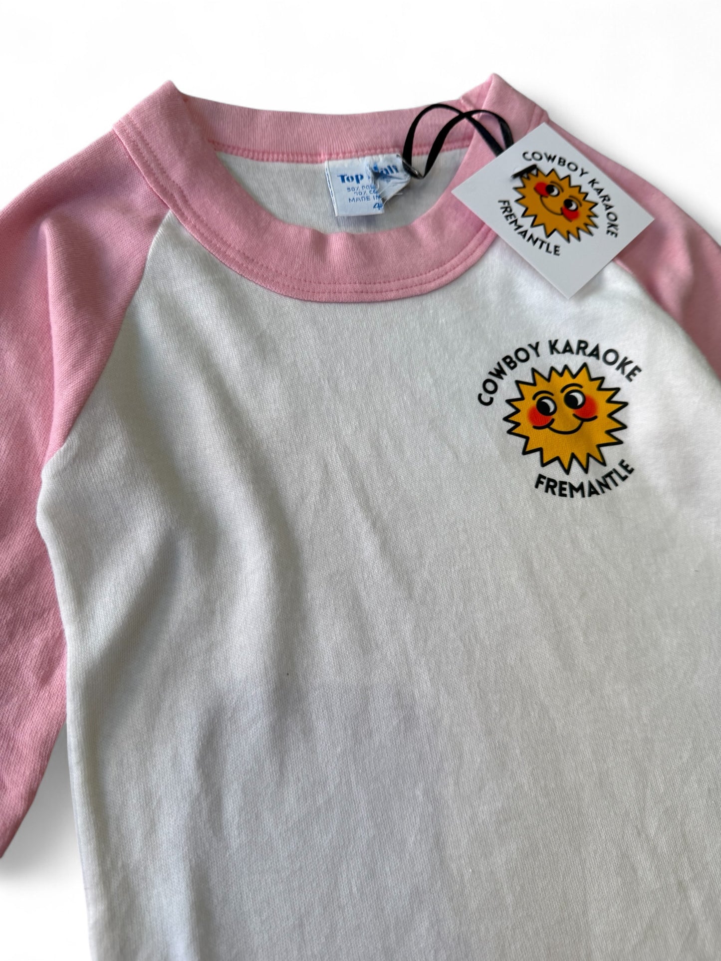 Kids Vintage PINK Cowboy Karaoke Raglan Tee size 3-4