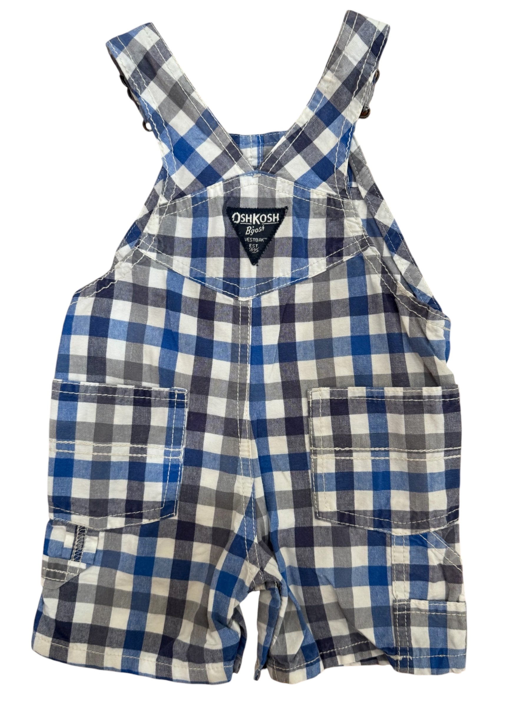 OshKosh Plaid Short Overalls – Blue/Grey Check Size 9 Months