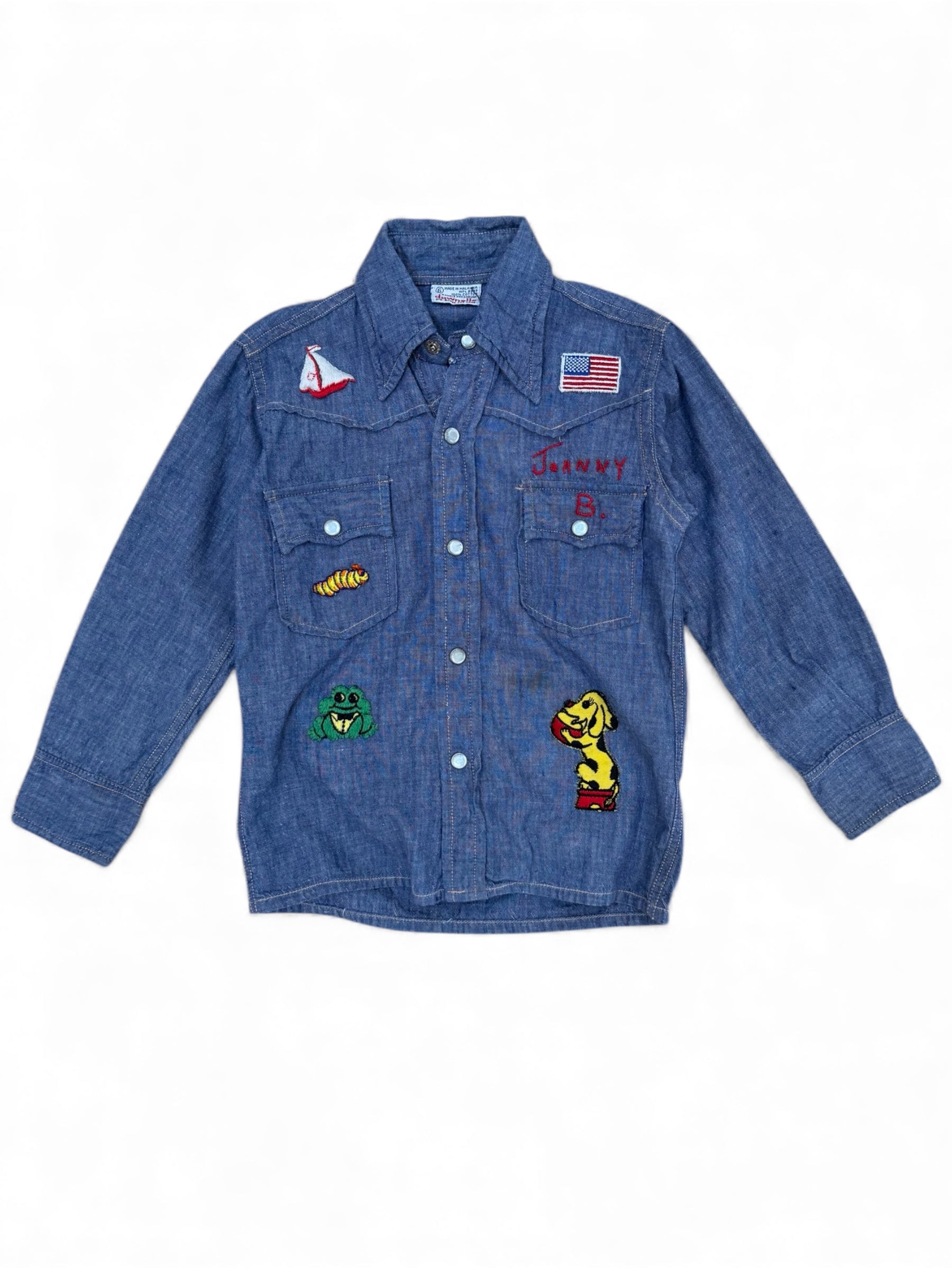70s Embroidered Chambray Western Shirt – Kids Size 4-5