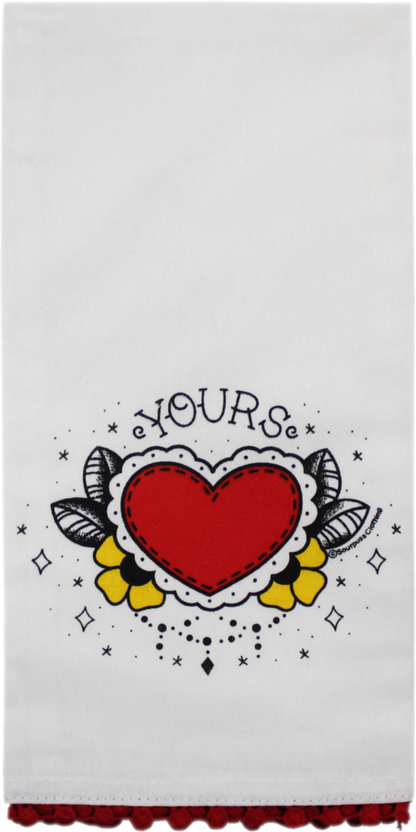 Tea Towel - Sourpuss - Heart W/ "Yours" & "Mine" - 2 Pack