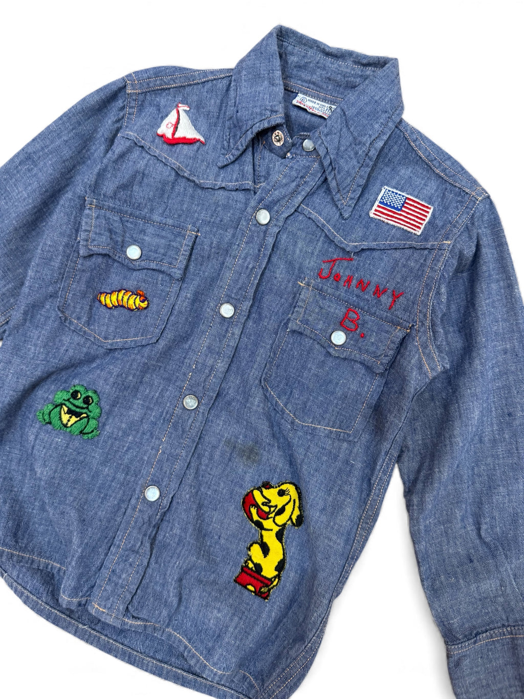 70s Embroidered Chambray Western Shirt – Kids Size 4-5