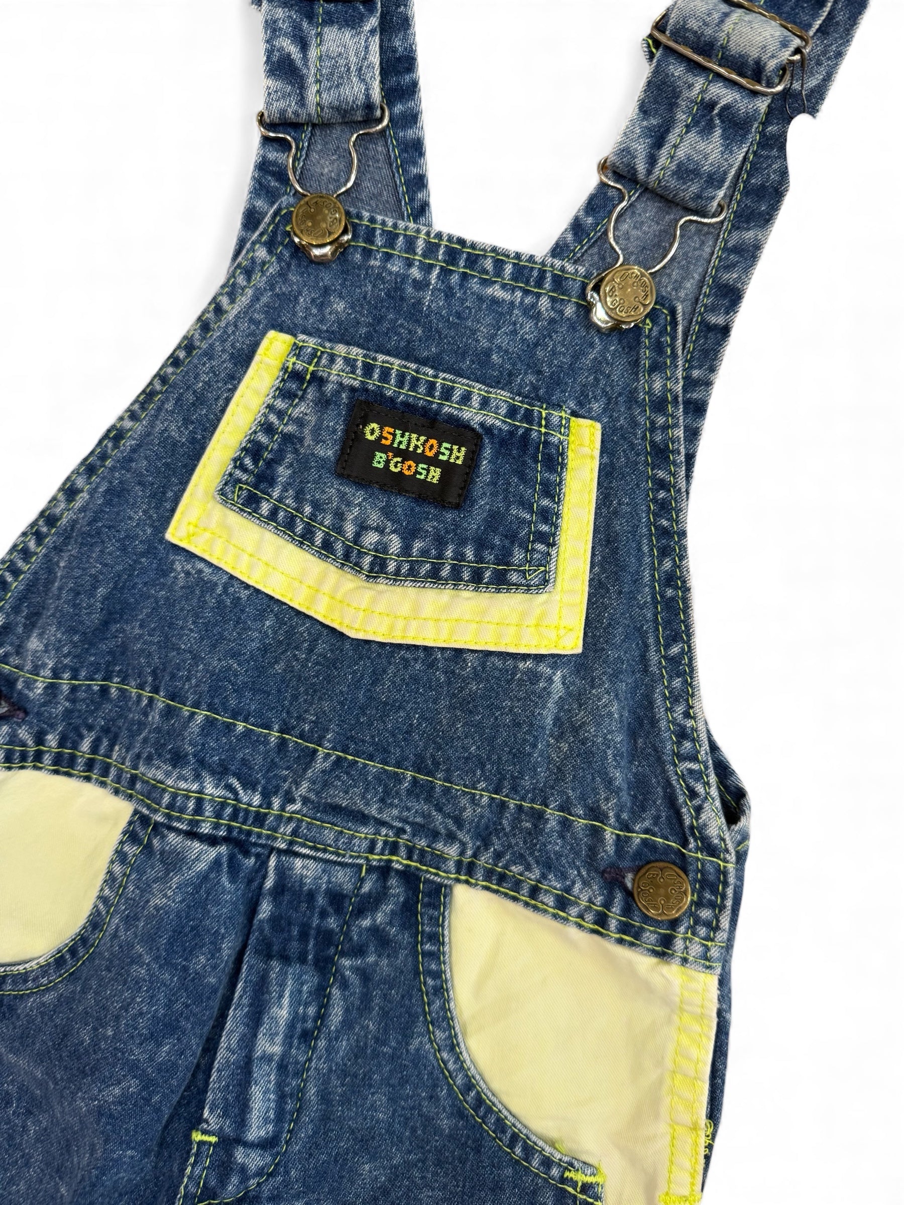 OshKosh Denim Overalls with Neon Yellow Trim