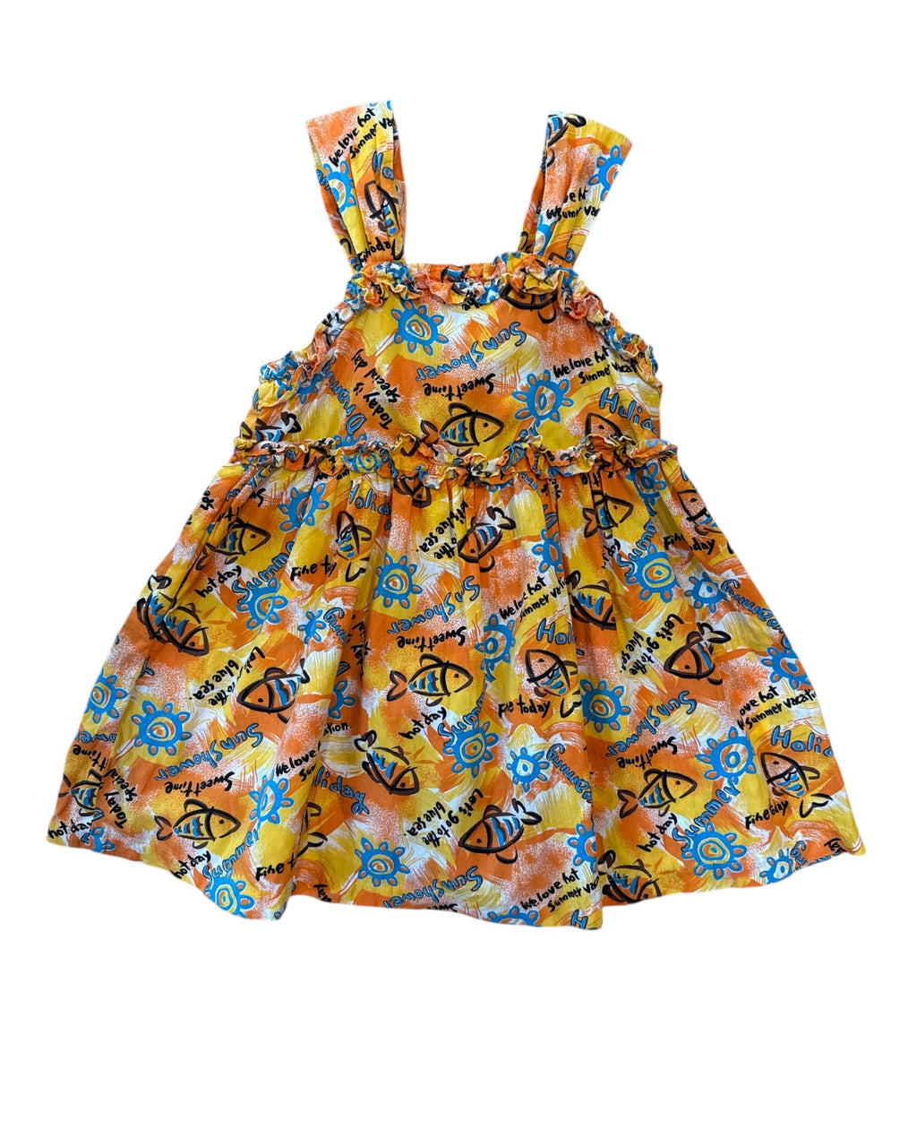 🌴 Japanese Holiday Fish Print Cotton Dress Size 2-3