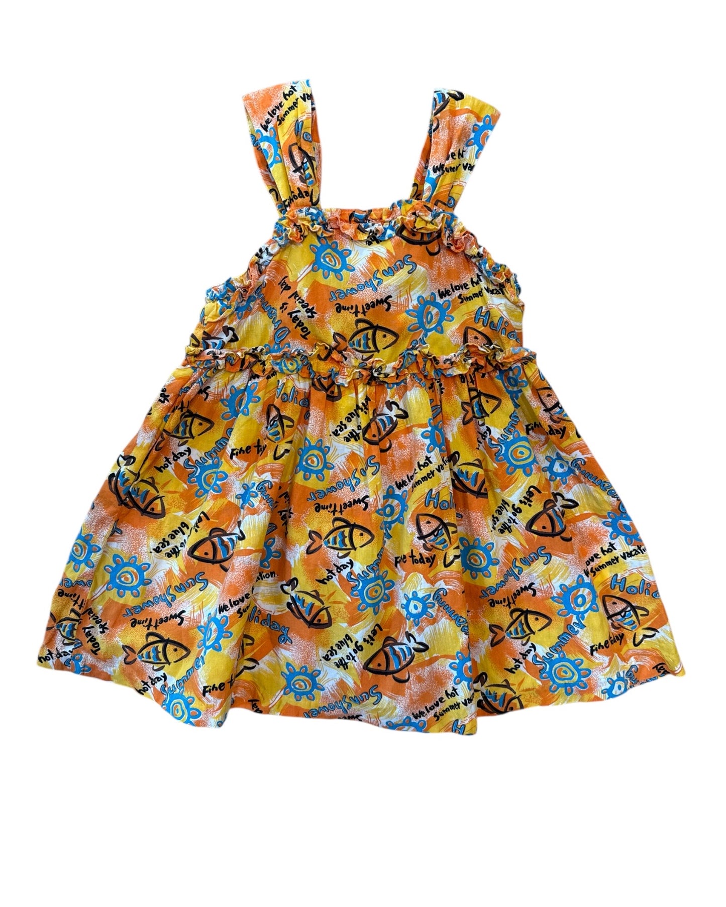🌴 Japanese Holiday Fish Print Cotton Dress Size 2-3