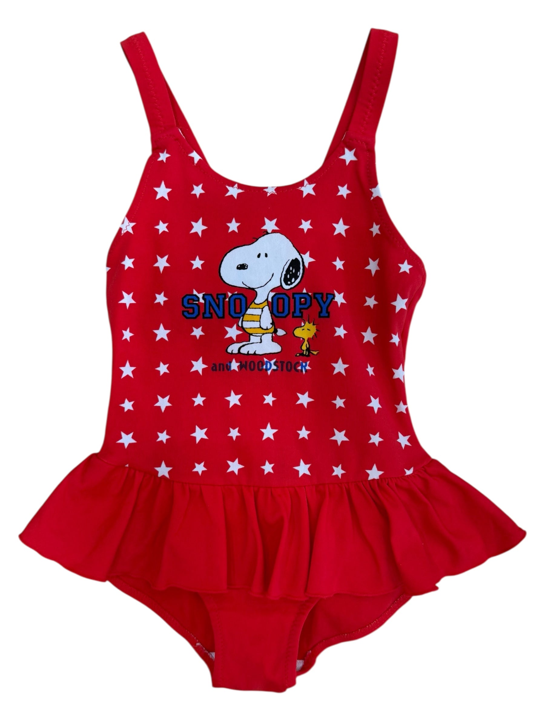 Red Ruffle Skirt Swimsuit – Snoopy & Woodstock Size 4-5