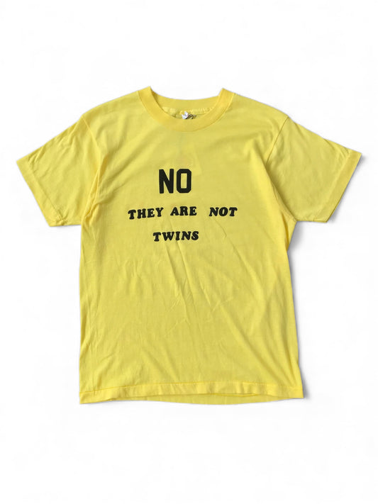 Vintage Yellow Graphic Tee – “NO THEY ARE NOT TWINS” (Size M)