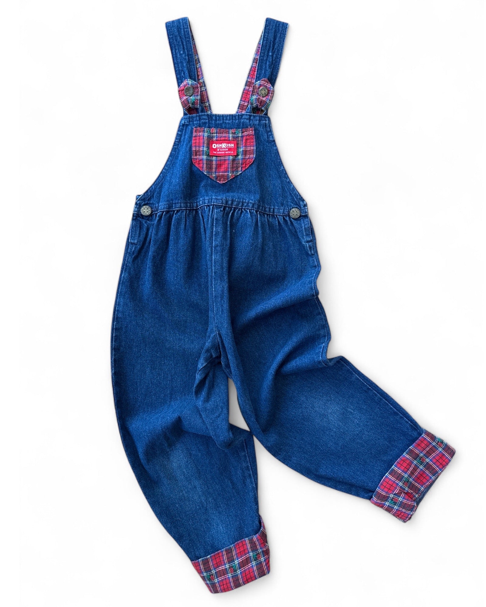 Vintage Oshkosh Overalls Denim/Red Plaid Size 6-7 years