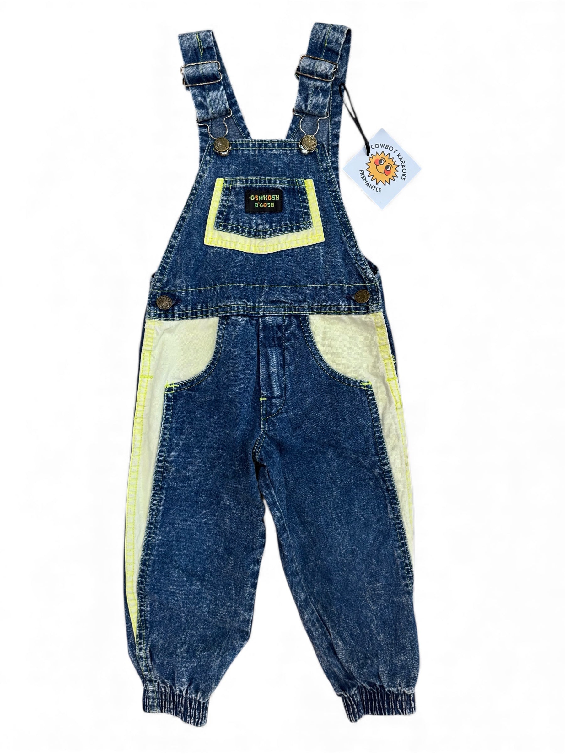 OshKosh Denim Overalls with Neon Yellow Trim