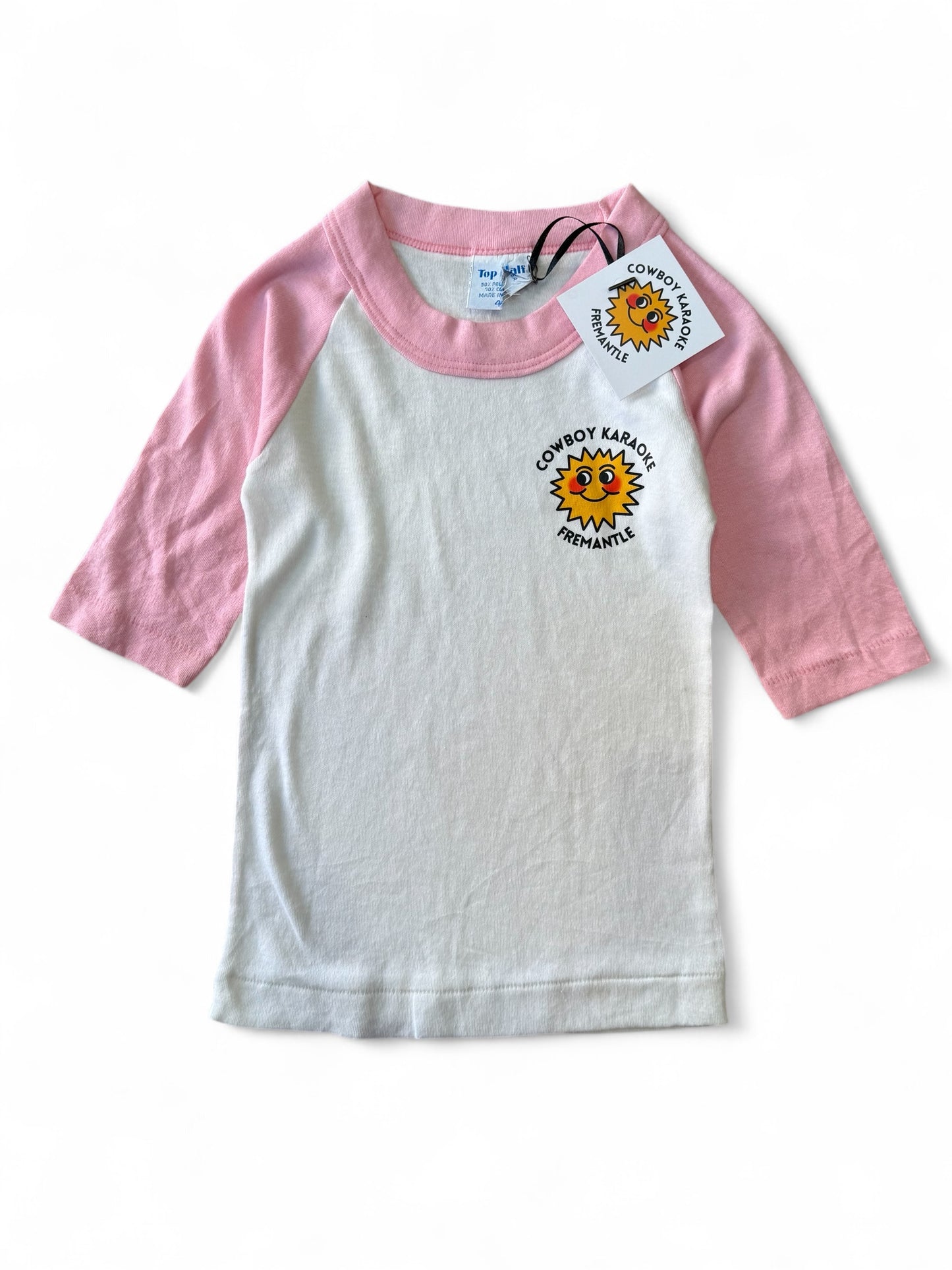 Kids Vintage PINK Cowboy Karaoke Raglan Tee size 3-4