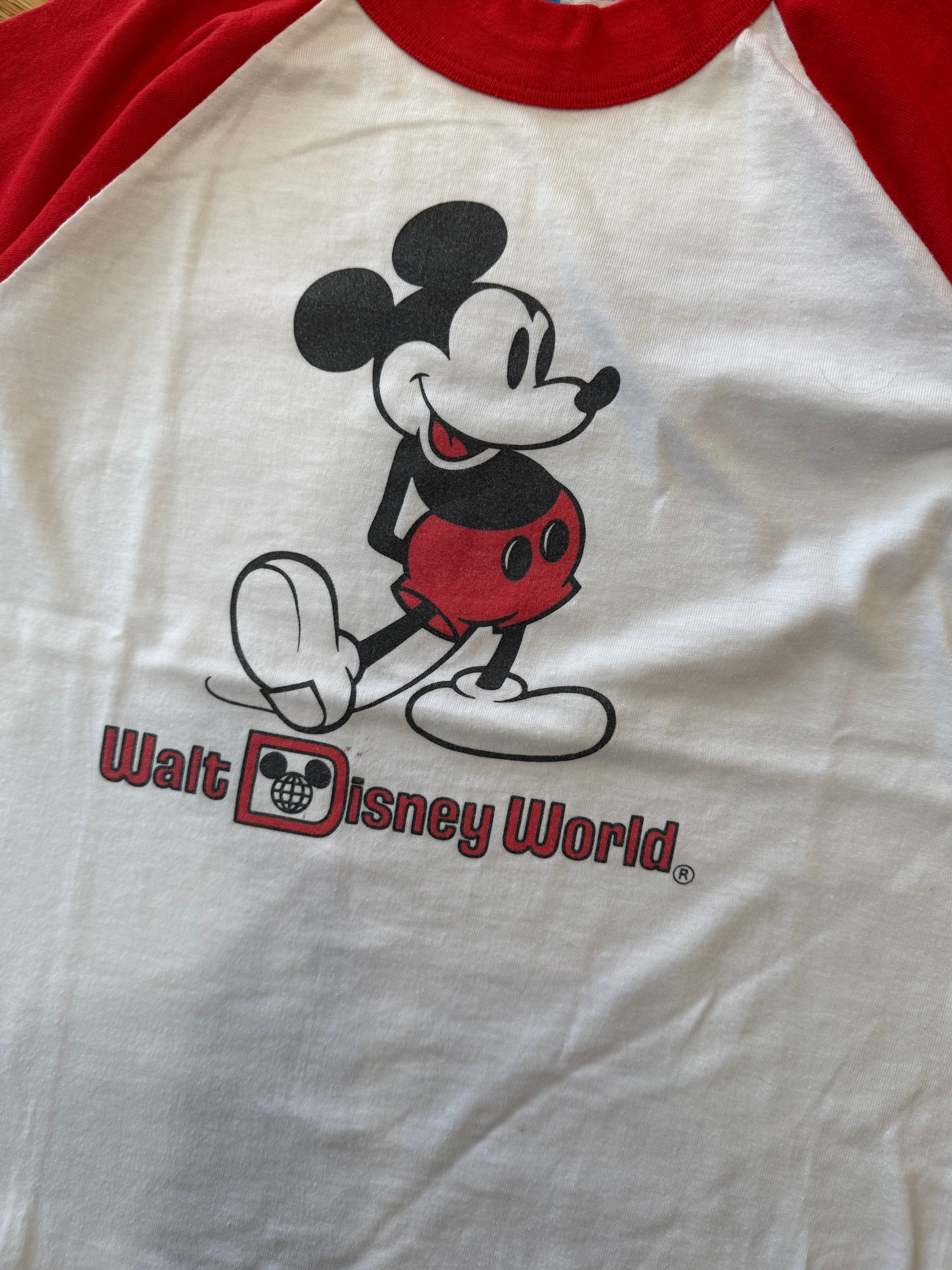 Vintage Kids Walt Disney World Mickey Raglan Tee Size 6-8