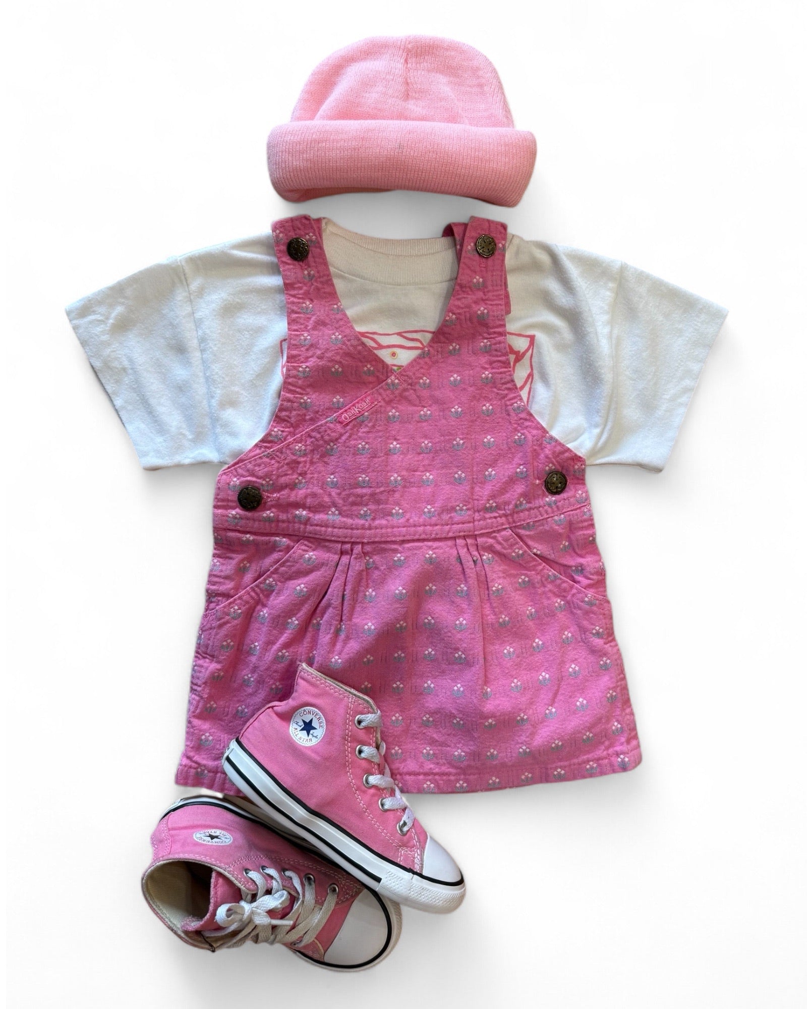 Rare Vintage Oshkosh Pinafore Dress PINK Size 18 months