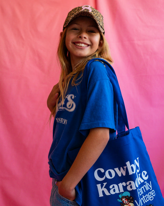 Cowboy karaoke Tote Bag BLUE