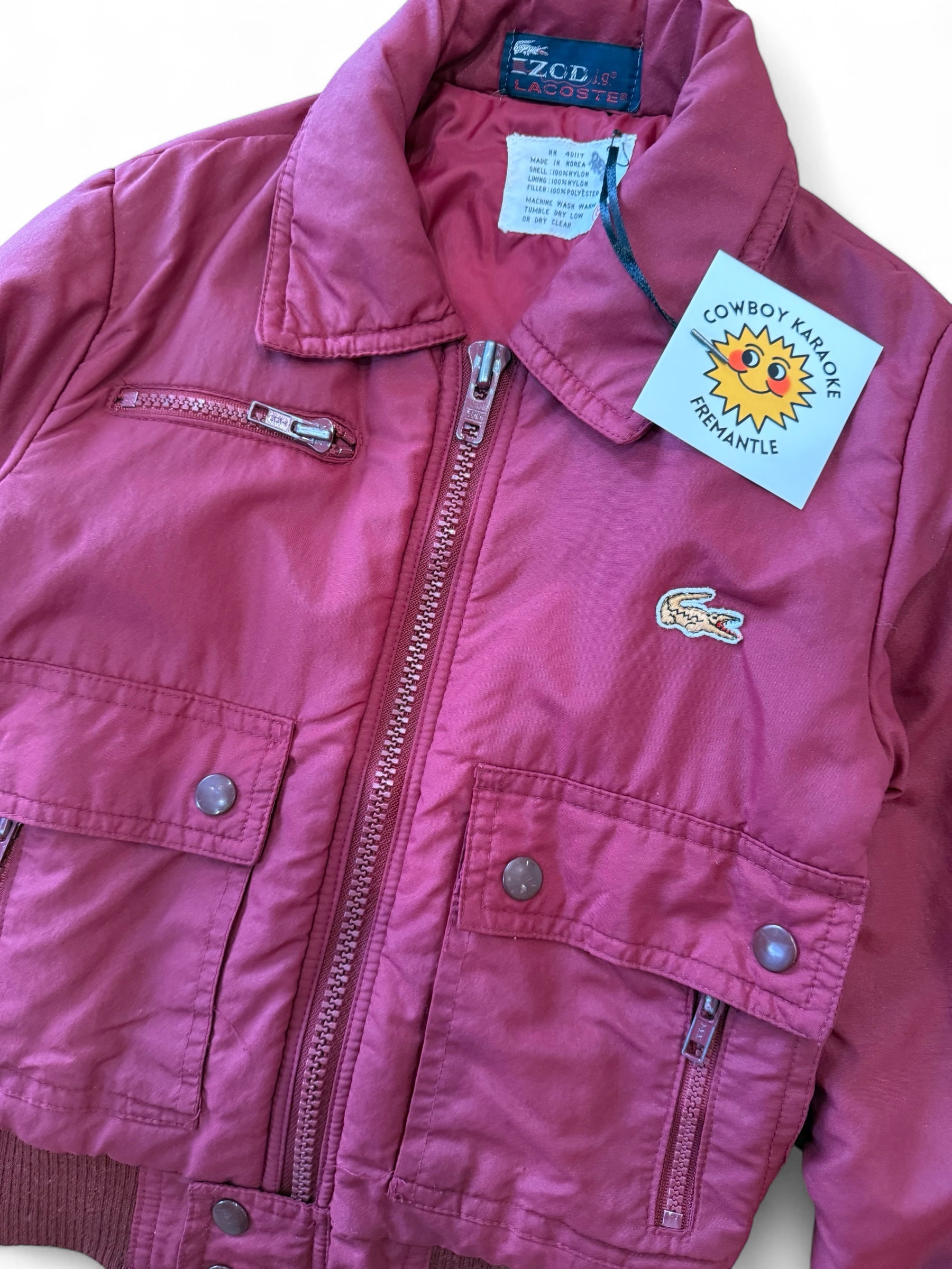 Rare 90s Vintage Lacoste Bomber Jacket Burgundy Size 8