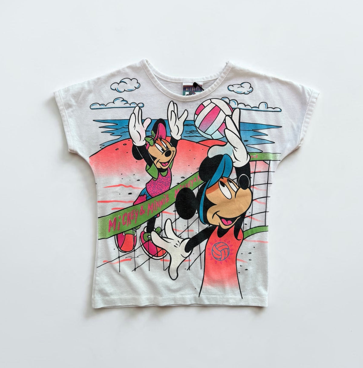 Vintage 1990s Disney Mickey & Minnie Mouse Beach Volleyball Graphic T-Shirt - Size 5/6