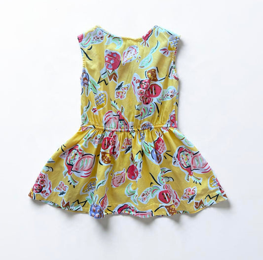 Kids Vintage Cotton Dress Yellow Fruit Salad - Size 3/4