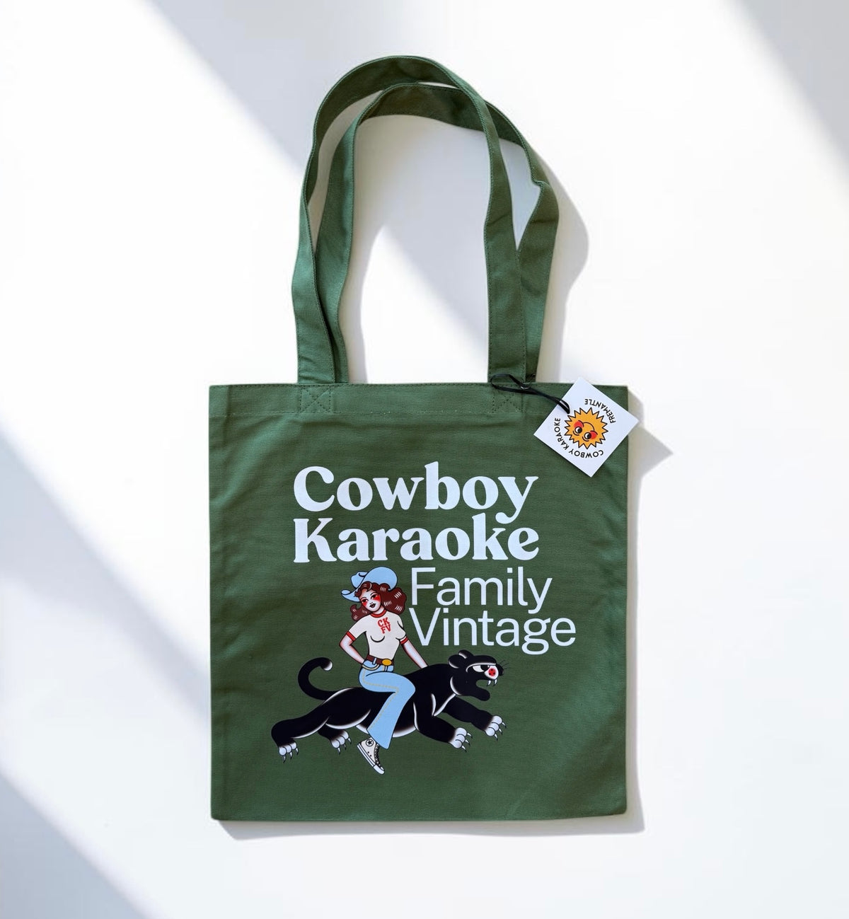 Cowboy Karaoke Family Vintage Tote - Olive