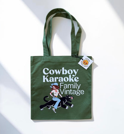 Cowboy Karaoke Family Vintage Tote - Olive
