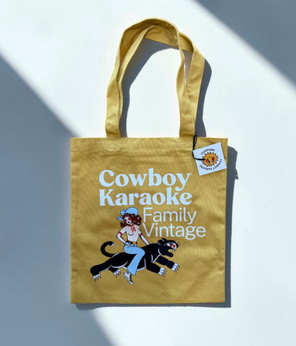 Cowboy Karaoke Family Vintage Tote - Mustard