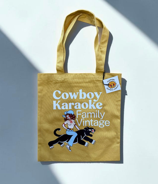 Cowboy Karaoke Family Vintage Tote - Mustard