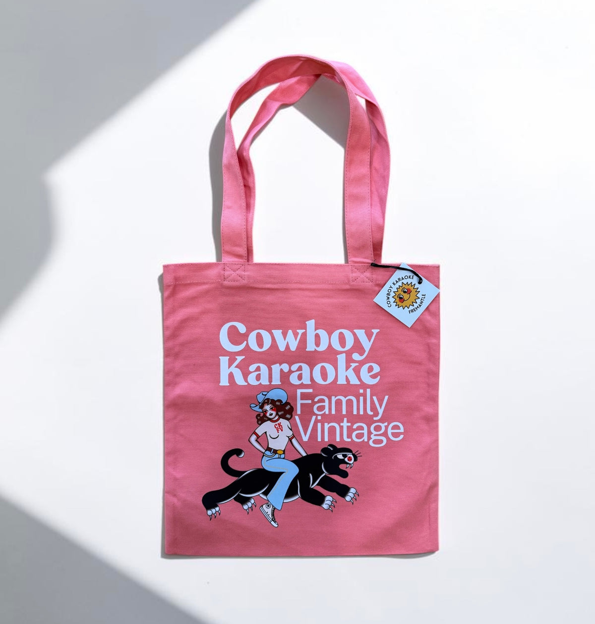 Cowboy Karaoke Family Vintage Tote - Pink