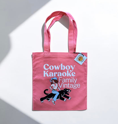 Cowboy Karaoke Family Vintage Tote - Pink