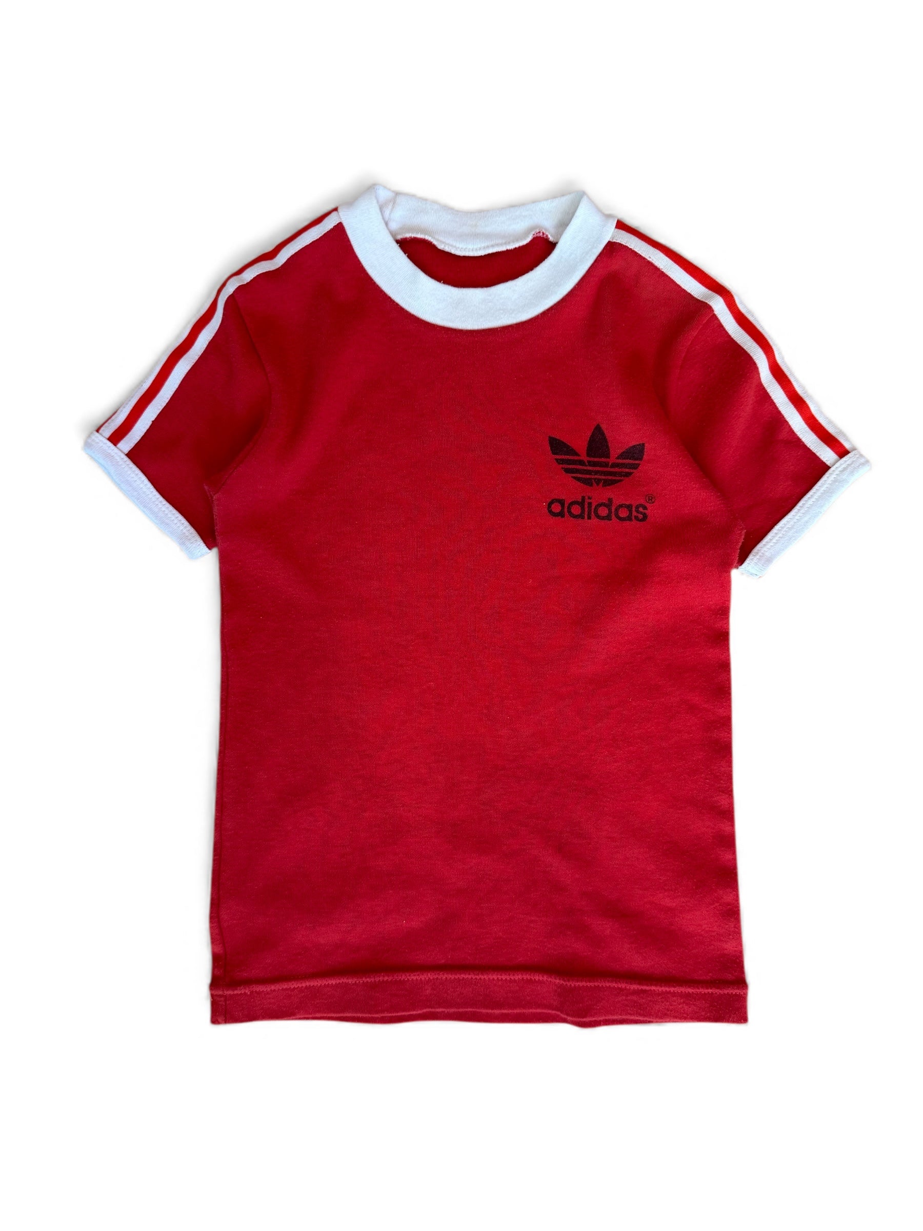 Vintage Adidas Kids Trefoil Tee Red | Retro 70s Ringer Shirt Size 3–5