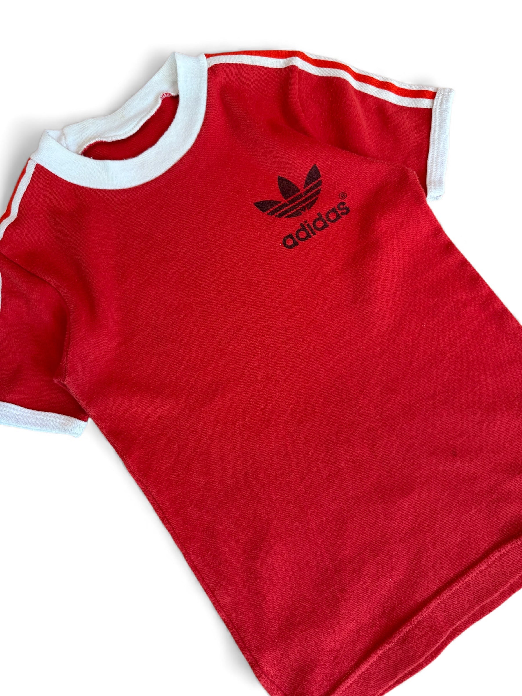 Vintage Adidas Kids Trefoil Tee Red | Retro 70s Ringer Shirt Size 3–5