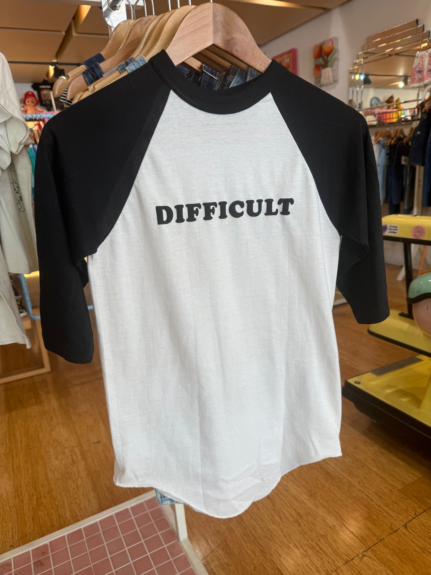 Difficult Tee White & Black Raglan Small