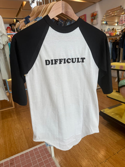 Difficult Tee White & Black Raglan Small