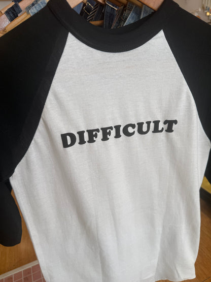Difficult Tee White & Black Raglan Small