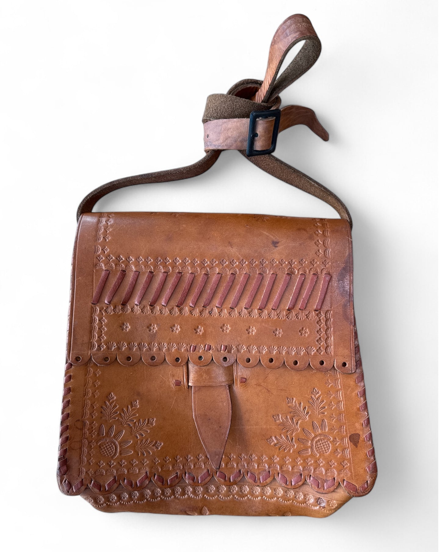 Genuine Vintage Leather Tooled Handbag