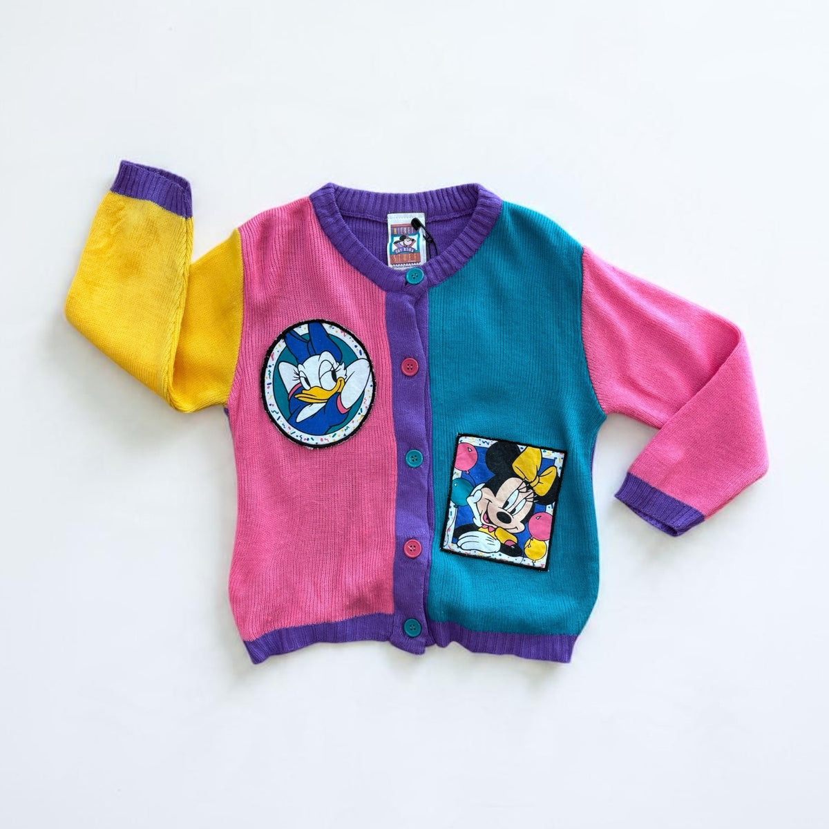 Kids Vintage 90s Disney Colour block Character Cardigan - Size 4