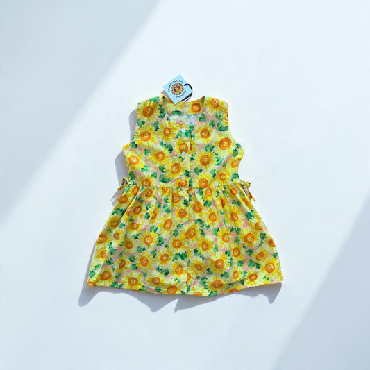 Kids Vintage Cotton Dress Yellow Sunflower - Size 5/6