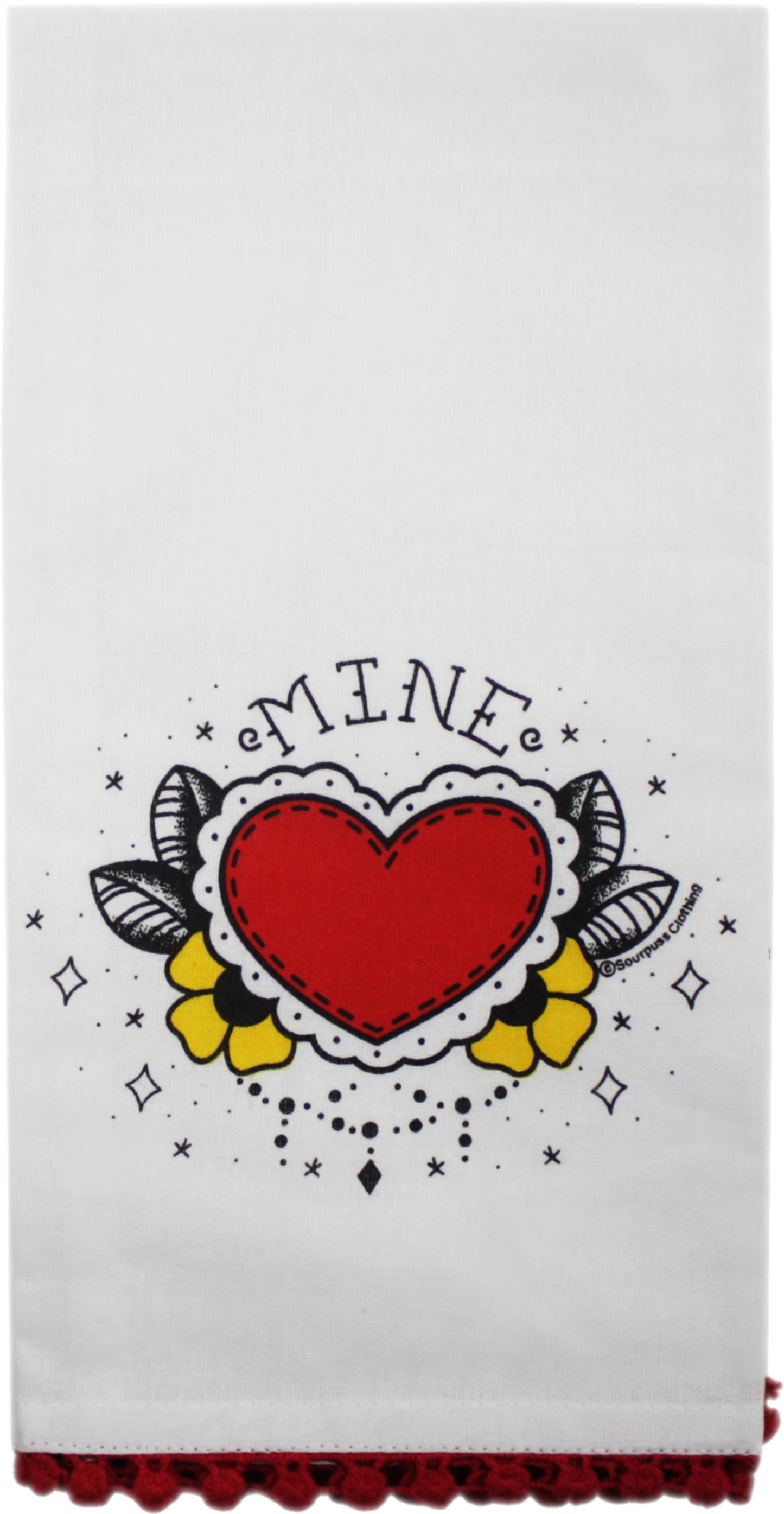 Tea Towel - Sourpuss - Heart W/ "Yours" & "Mine" - 2 Pack